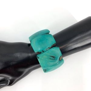 Turquoise and Brown Tagua Nut Chunky Elastic Bracelet